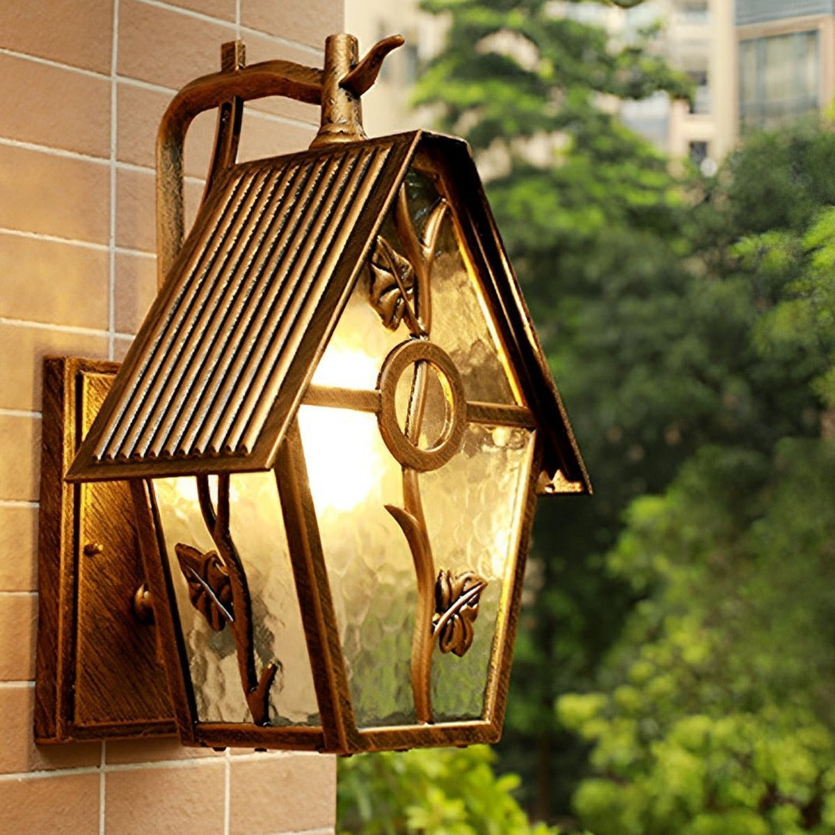 Birdhouse Lantern Porch Light, Bronze Aluminum Outdoor Sconce