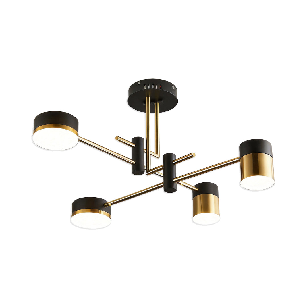 Radial Sputnik Chandelier, Black and Gold Dimmable LED