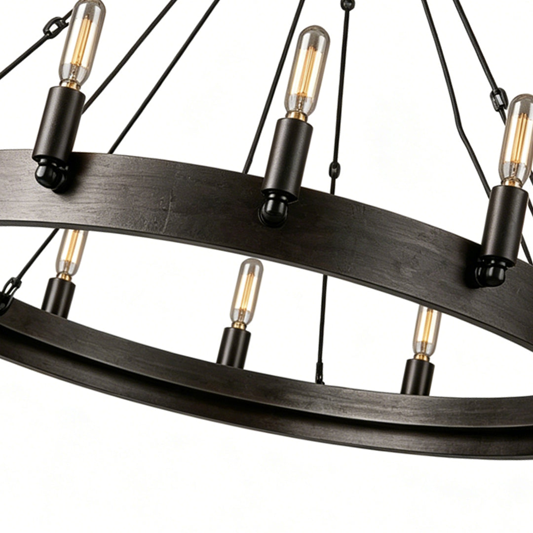 Rustic Iron Ring Candle Chandelier, Black Farmhouse Ceiling Light 6