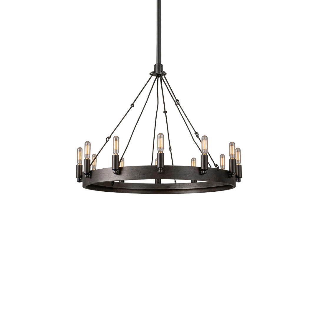Rustic Iron Ring Candle Chandelier, Black Farmhouse Ceiling Light 7