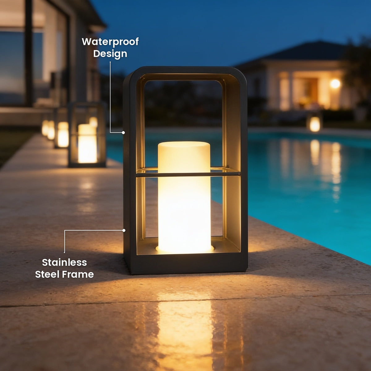 Rectangular Frame Lantern: Stainless Steel Frame, Waterproof Design