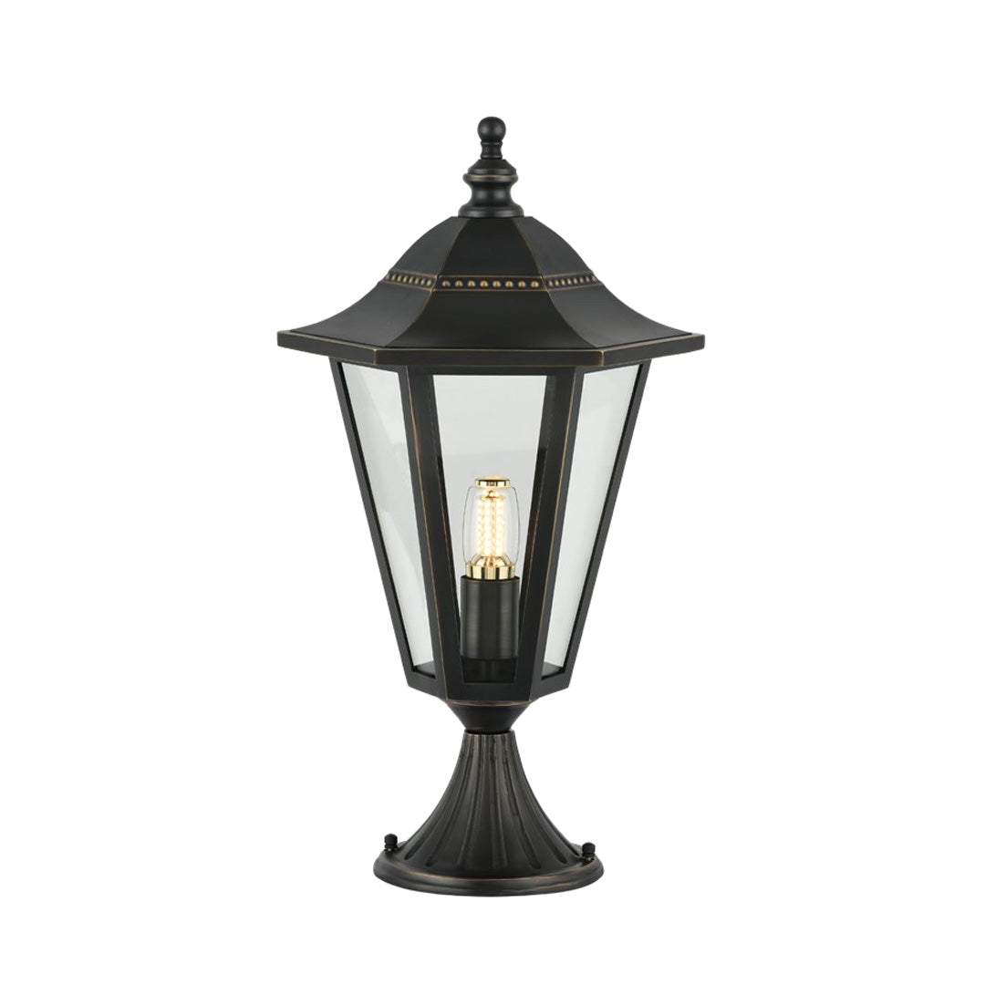 Hexagon Gate Pillar Light, Black Copper and Glass Pier Light