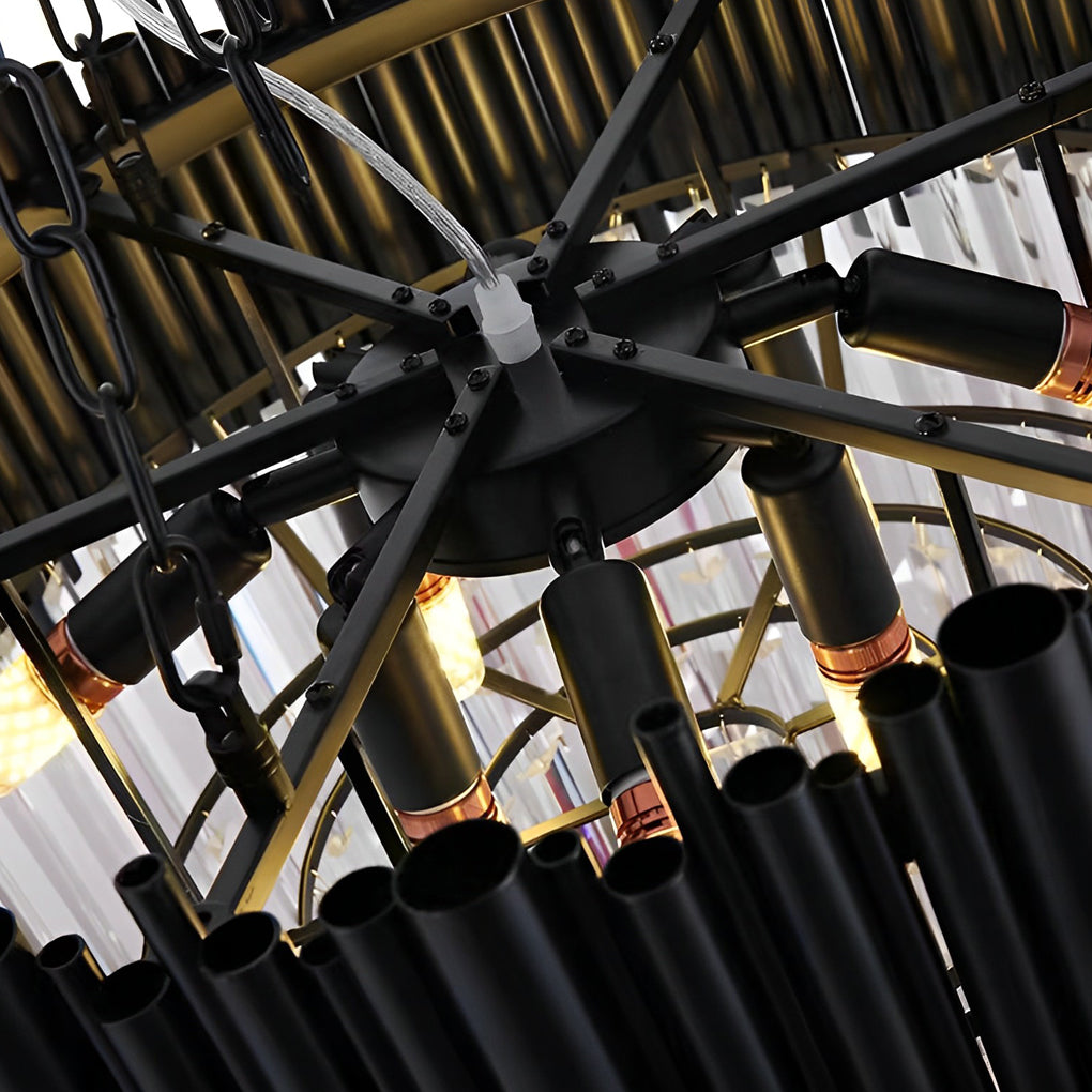 Black Tube Crown Crystal Chandelier, Modern Round Ceiling Light 8