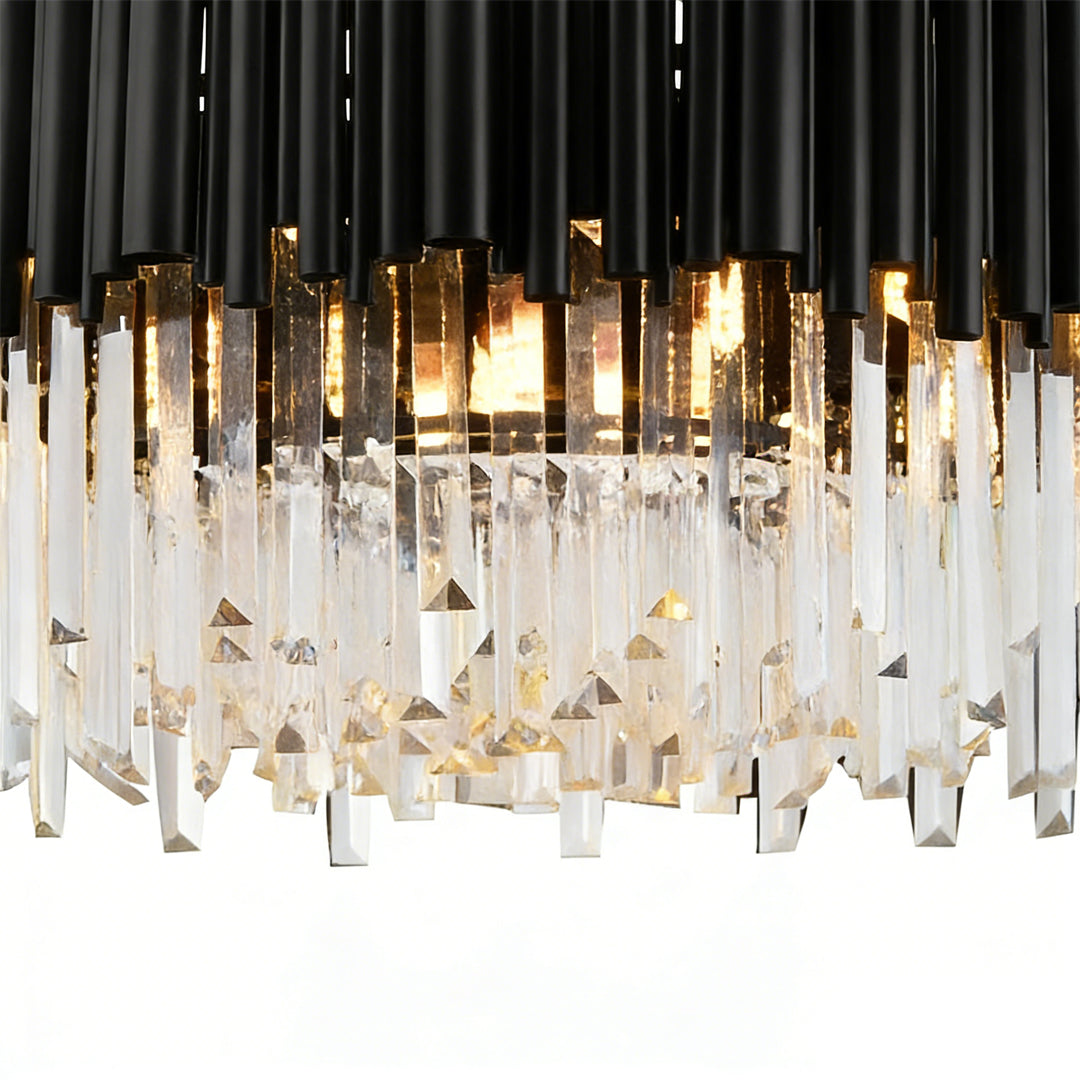 Black Tube Crown Crystal Chandelier, Modern Round Ceiling Light 10