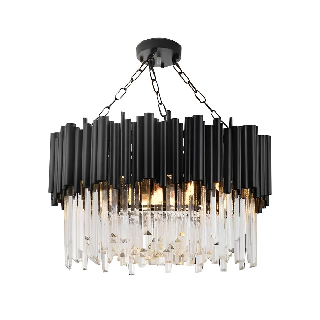 Black Tube Crown Crystal Chandelier, Modern Round Ceiling Light 11