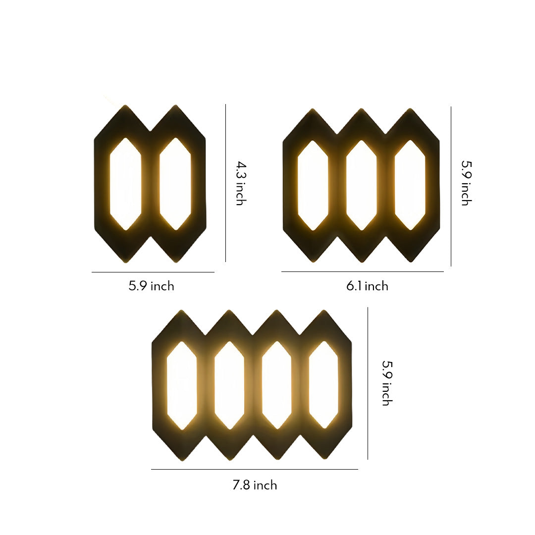 Hexagon Matrix Outdoor Wall Light, Black Aluminum Sconce