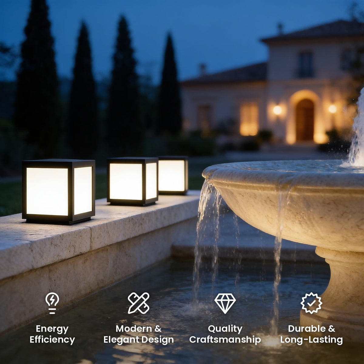 Cube Pillar Light: energy efficiency, modern and elegant design, quality craftsmanship, durable and long-lasting