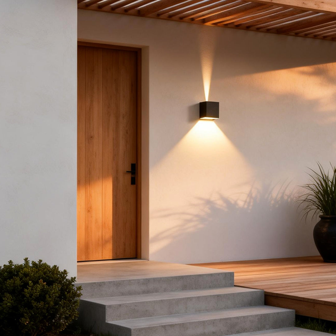 Square Up and Down Wall Light, Black Aluminum Outdoor Sconce, view 4
