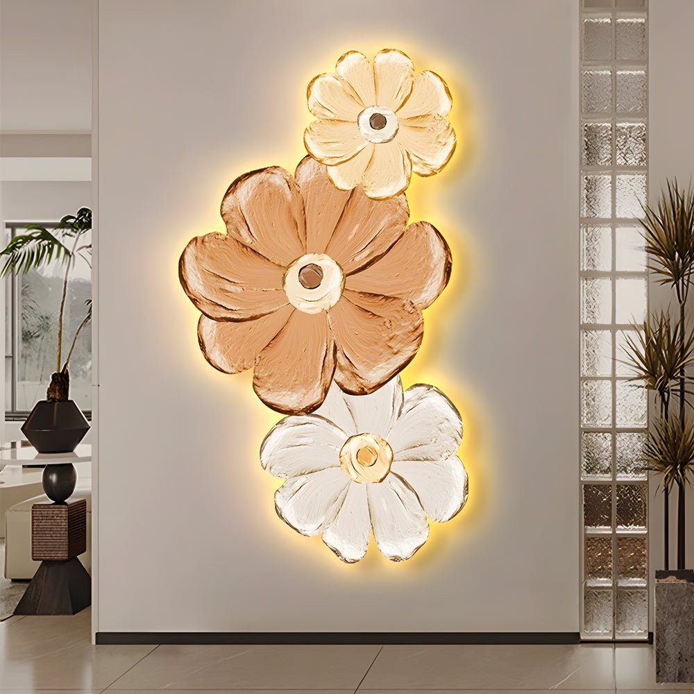 Blossom Trio LED Wall Art, Carved Flower Backlit Wall Panel