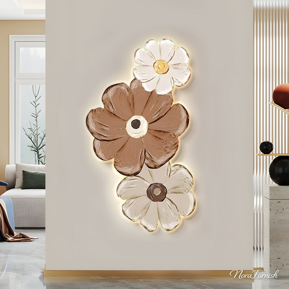 Blossom Trio LED Wall Art, Carved Flower Backlit Wall Panel