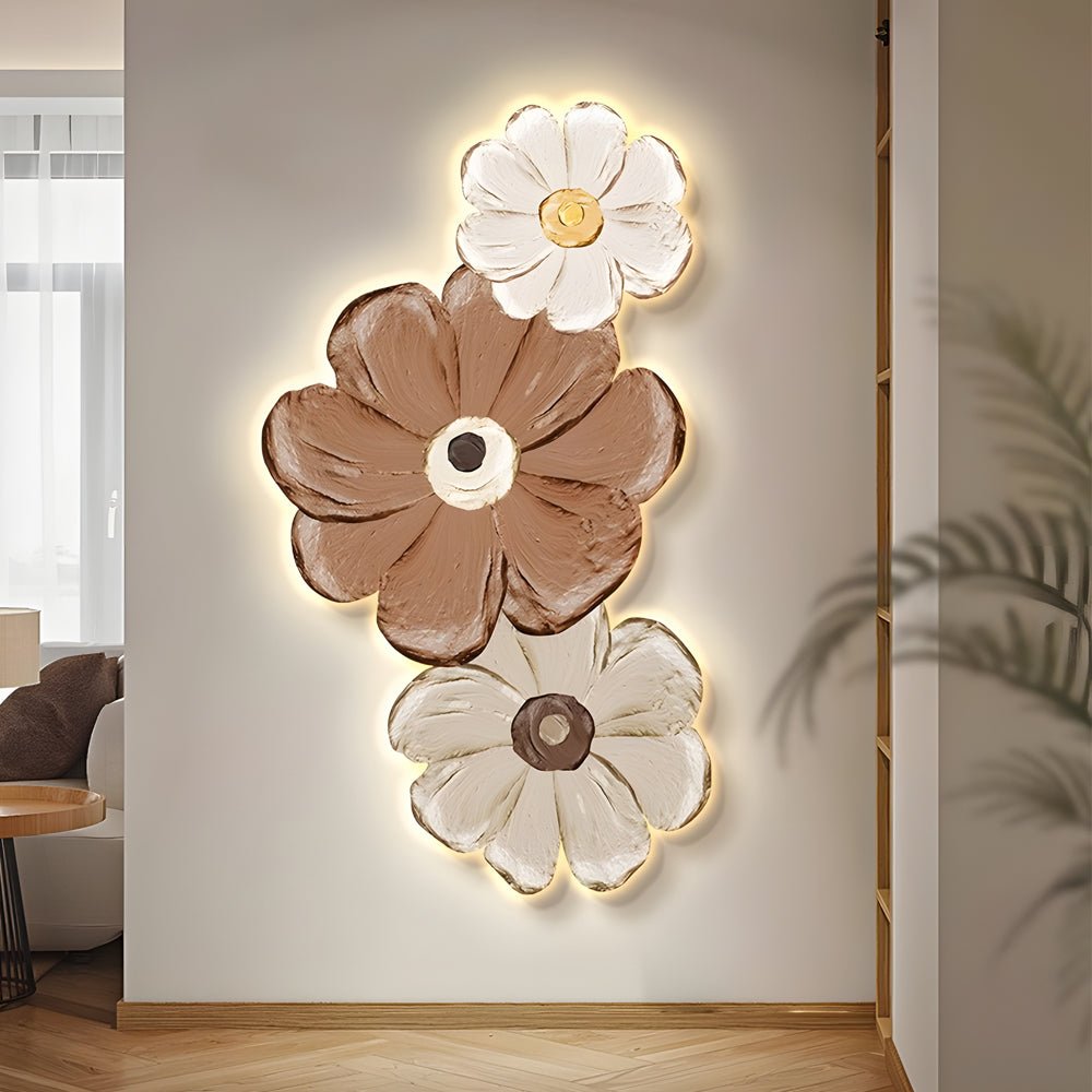 Blossom Trio LED Wall Art, Carved Flower Backlit Wall Panel