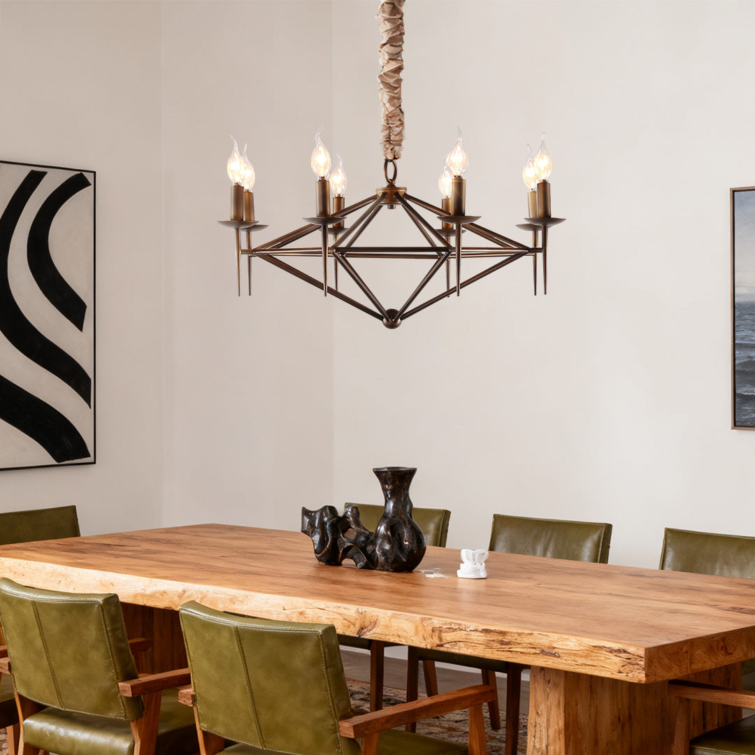 Geometric Diamond Candle Chandelier, Brown Metal Ceiling Light 2