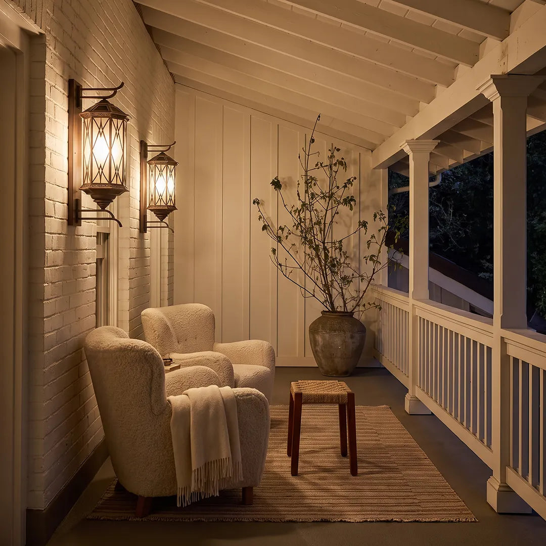 Lattice Glass Outdoor Lantern, Bronze Wall Lantern Set