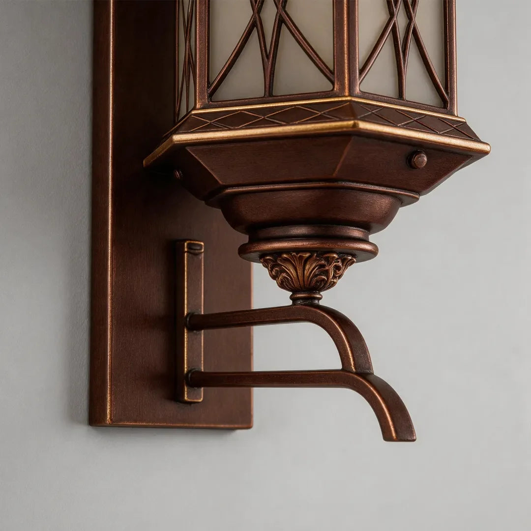Lattice Glass Outdoor Lantern, Bronze Wall Lantern Set