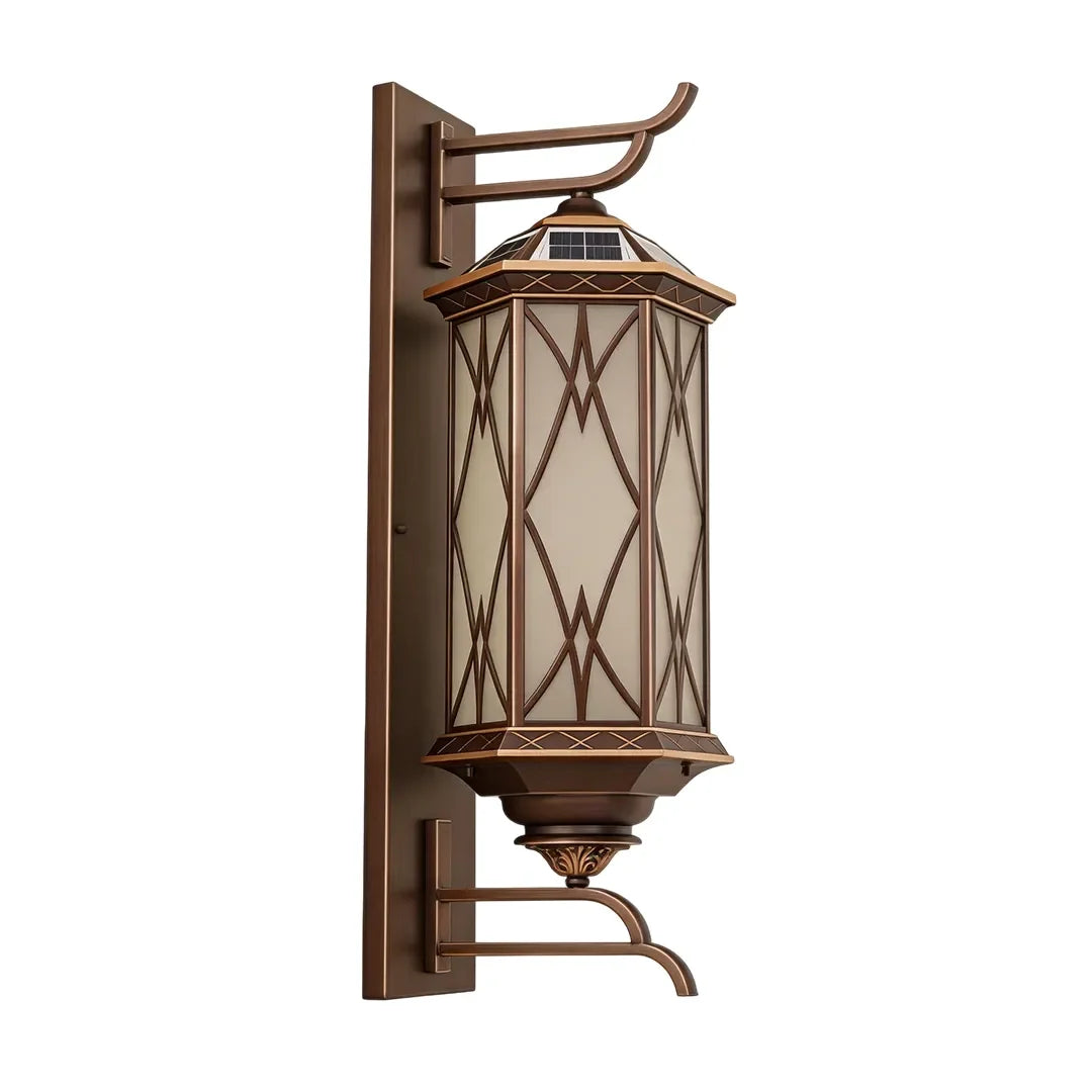 Lattice Glass Outdoor Lantern, Bronze Wall Lantern Set