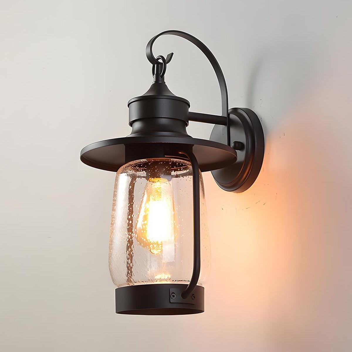 Bubble Glass Jar Lantern, Black Aluminum Gooseneck Porch Light 5