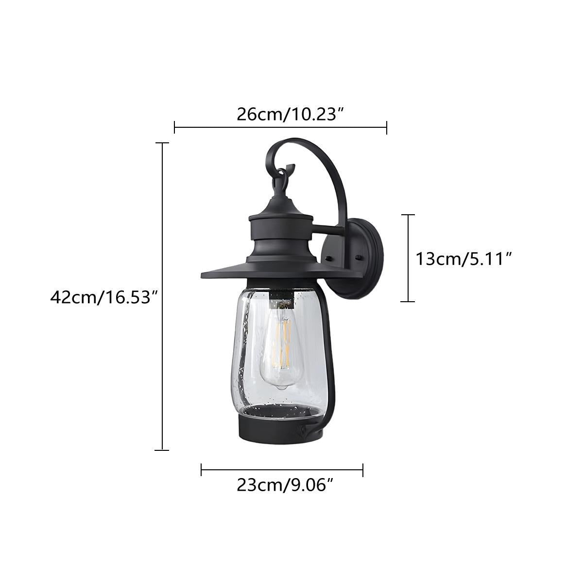 Bubble Glass Jar Lantern, Black Aluminum Gooseneck Porch Light 9