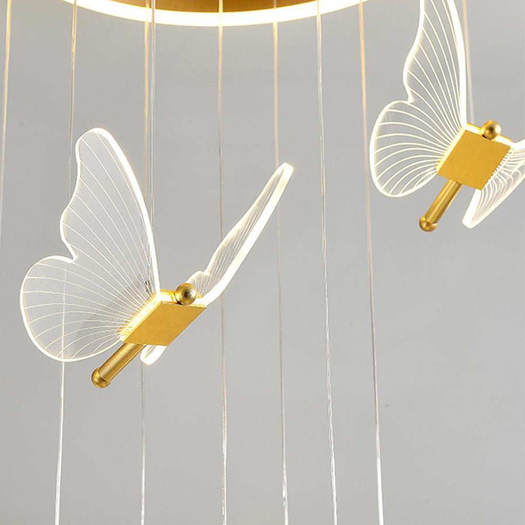 Glowing Butterfly Staircase Chandelier, Gold Iron and Acrylic Light 12