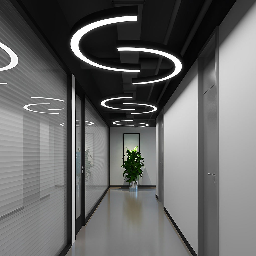 Set of 2 Crescent Arc Pendant Lights, Black Iron Linear LED Lights 7