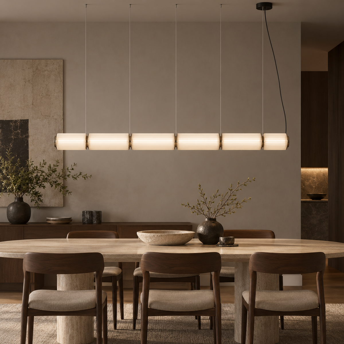 Fluted Glass Linear Pendant Light, Italian Style Island