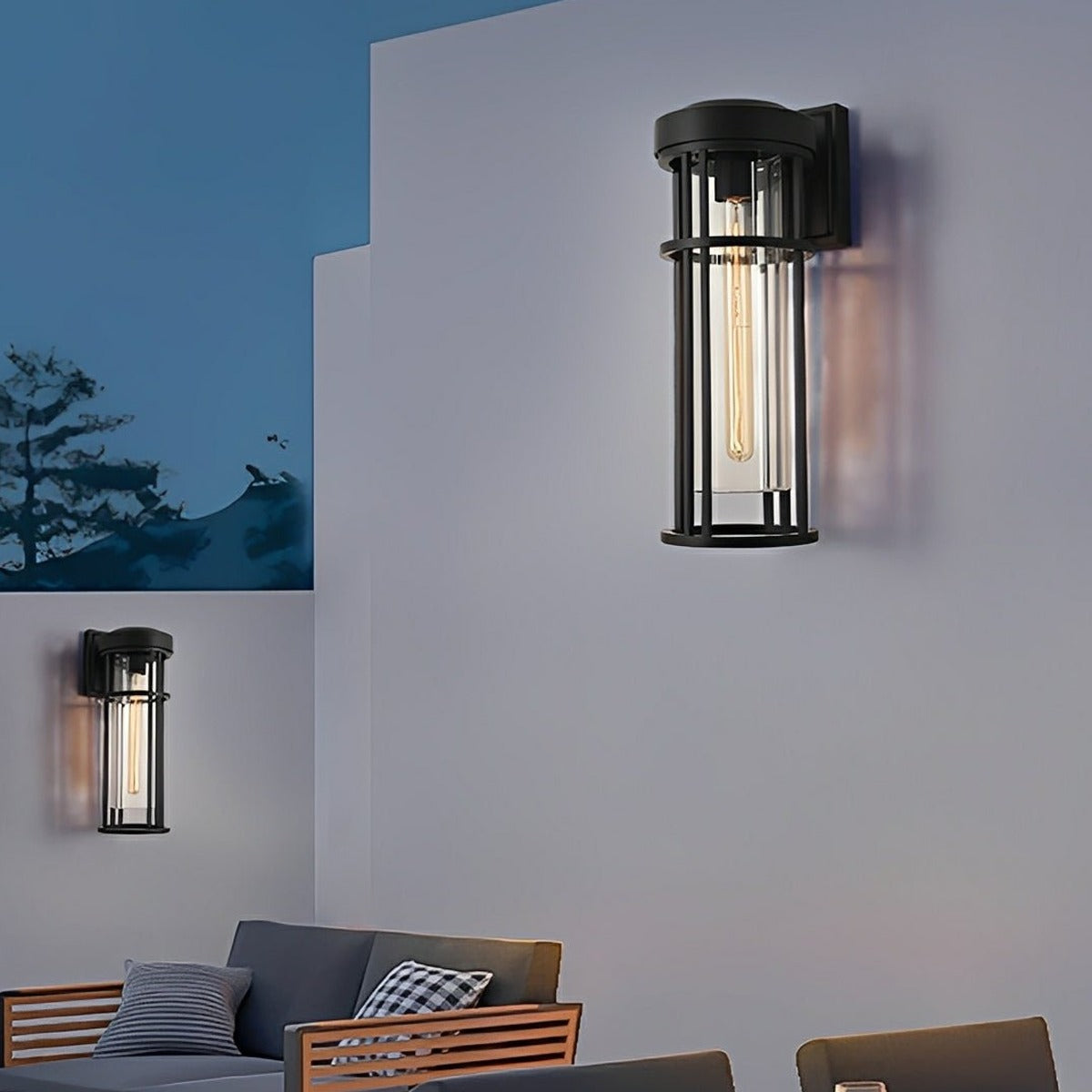 Caged Cylinder Glass Porch Light, Black Die Cast Aluminum Sconce 4