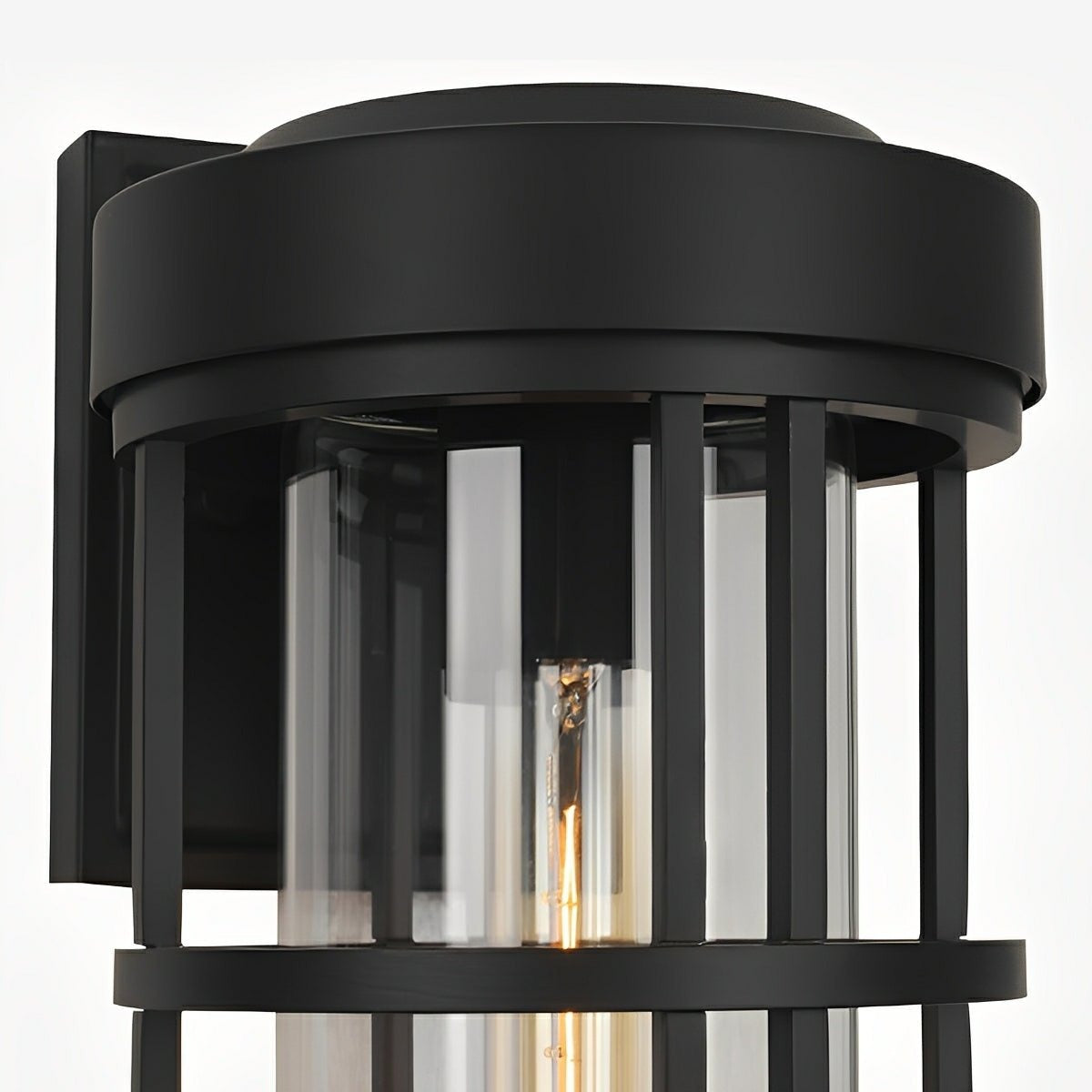 Caged Cylinder Glass Porch Light, Black Die Cast Aluminum Sconce 7