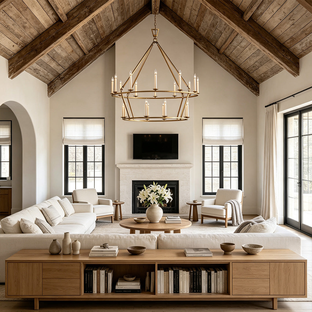 Retro Candle Chandelier, Wrought Iron Ceiling Light, view 3