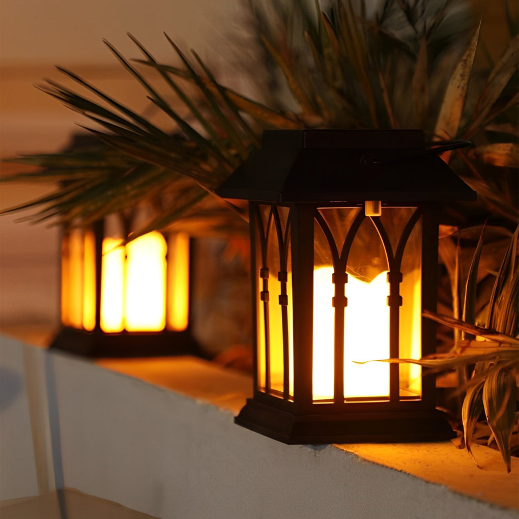 Solar Candle Lantern, Black Portable Hanging Garden Lantern 12