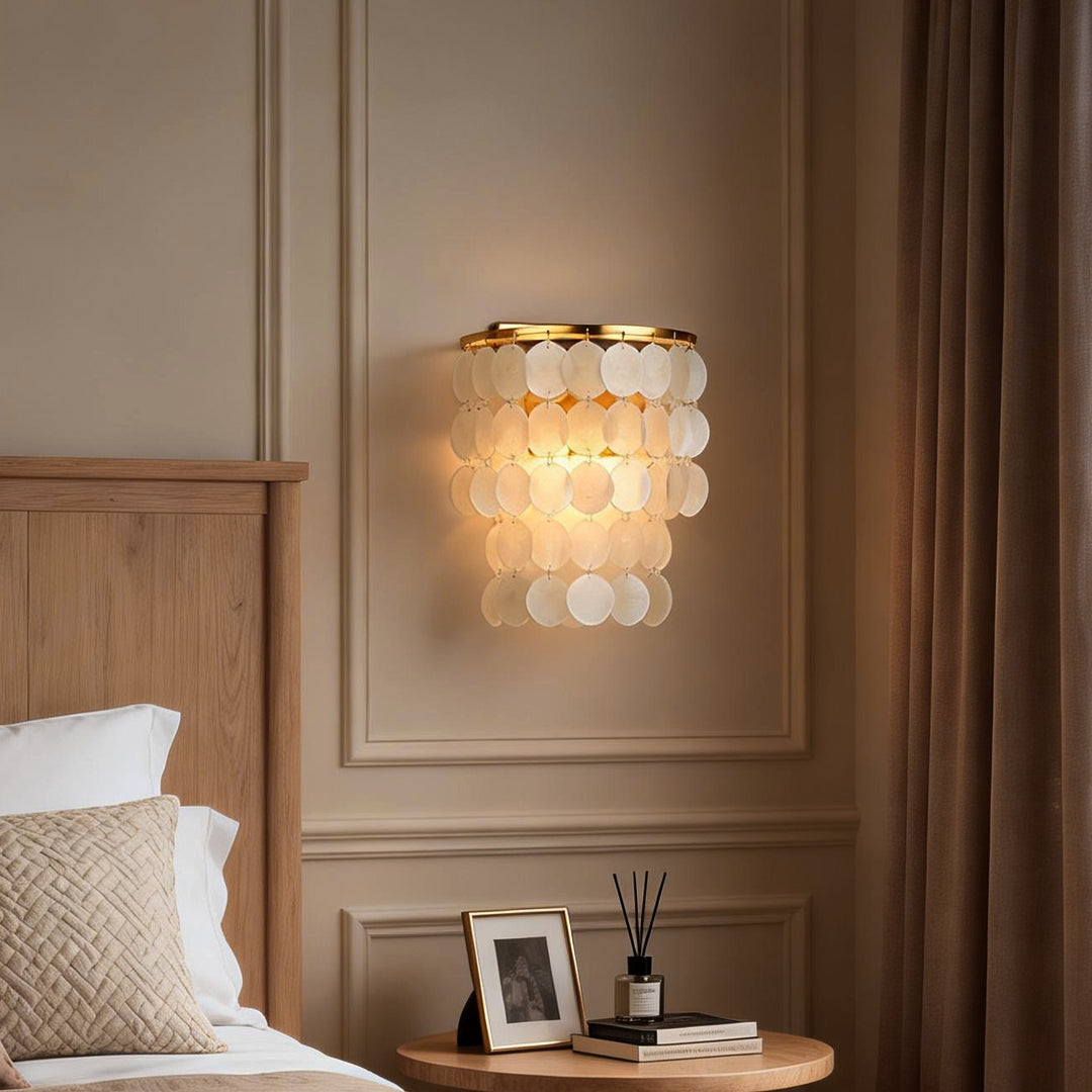 Capiz Shell Wall Sconce, Chrome and Gold Coastal Wall Light