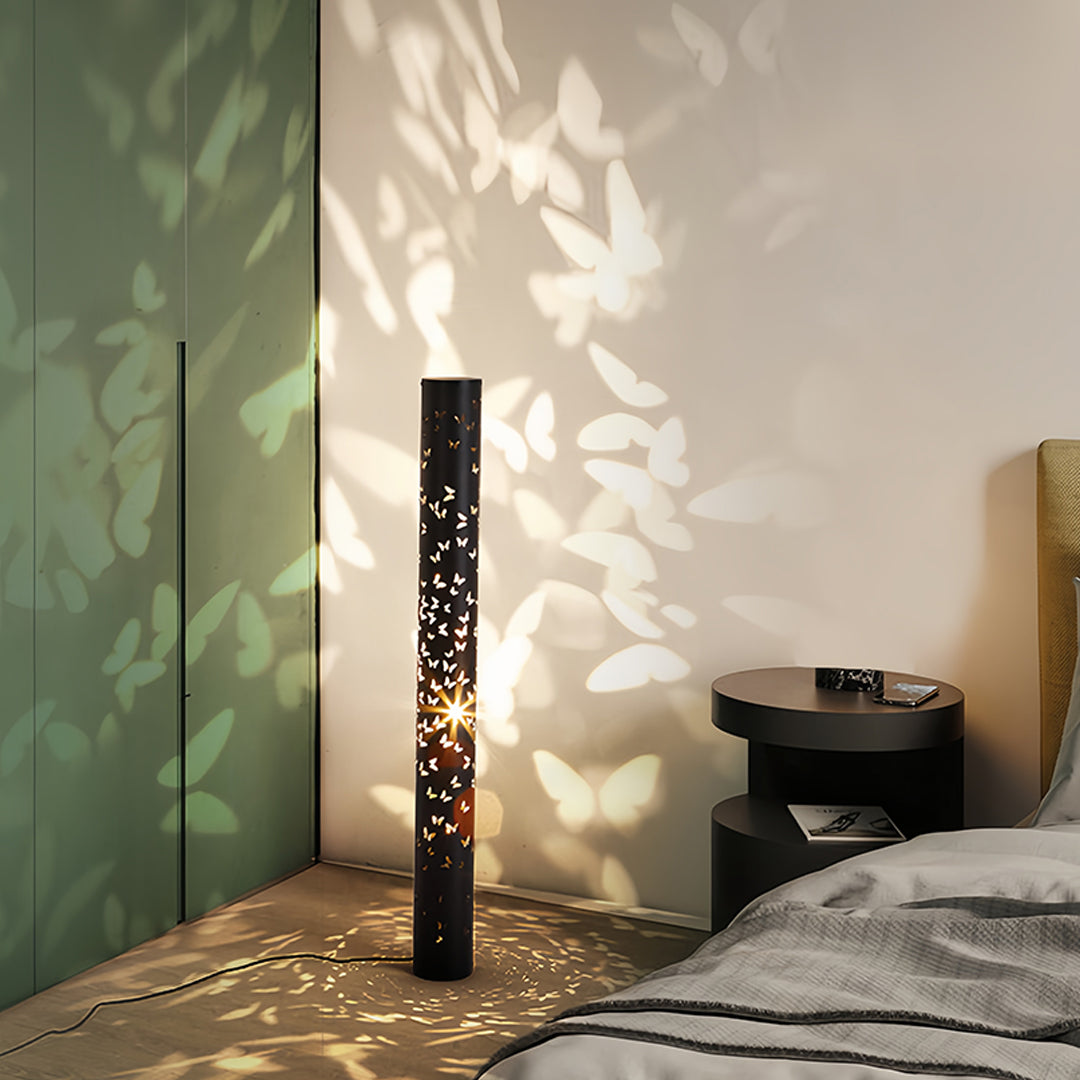 Butterfly Column Floor Lamp, Carved Projector Accent Light