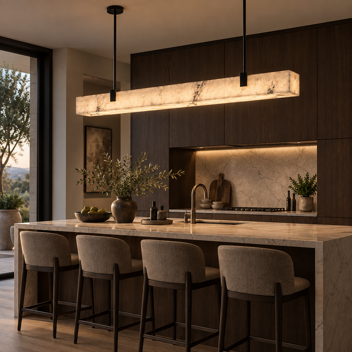 Faux Marble Glow Linear Pendant Light, Black LED Bar