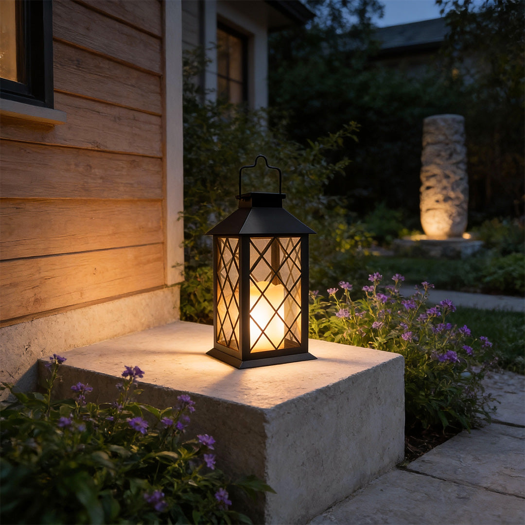 Solar Candle Lantern, Black Portable Hanging Garden Lantern 2
