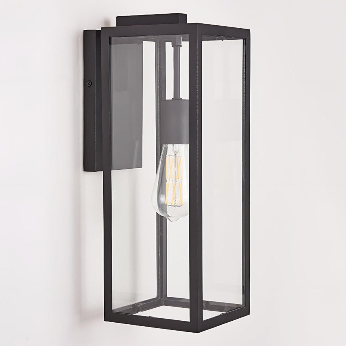 Clear Box Lantern Wall Light, Black Aluminum Farmhouse Sconce 11