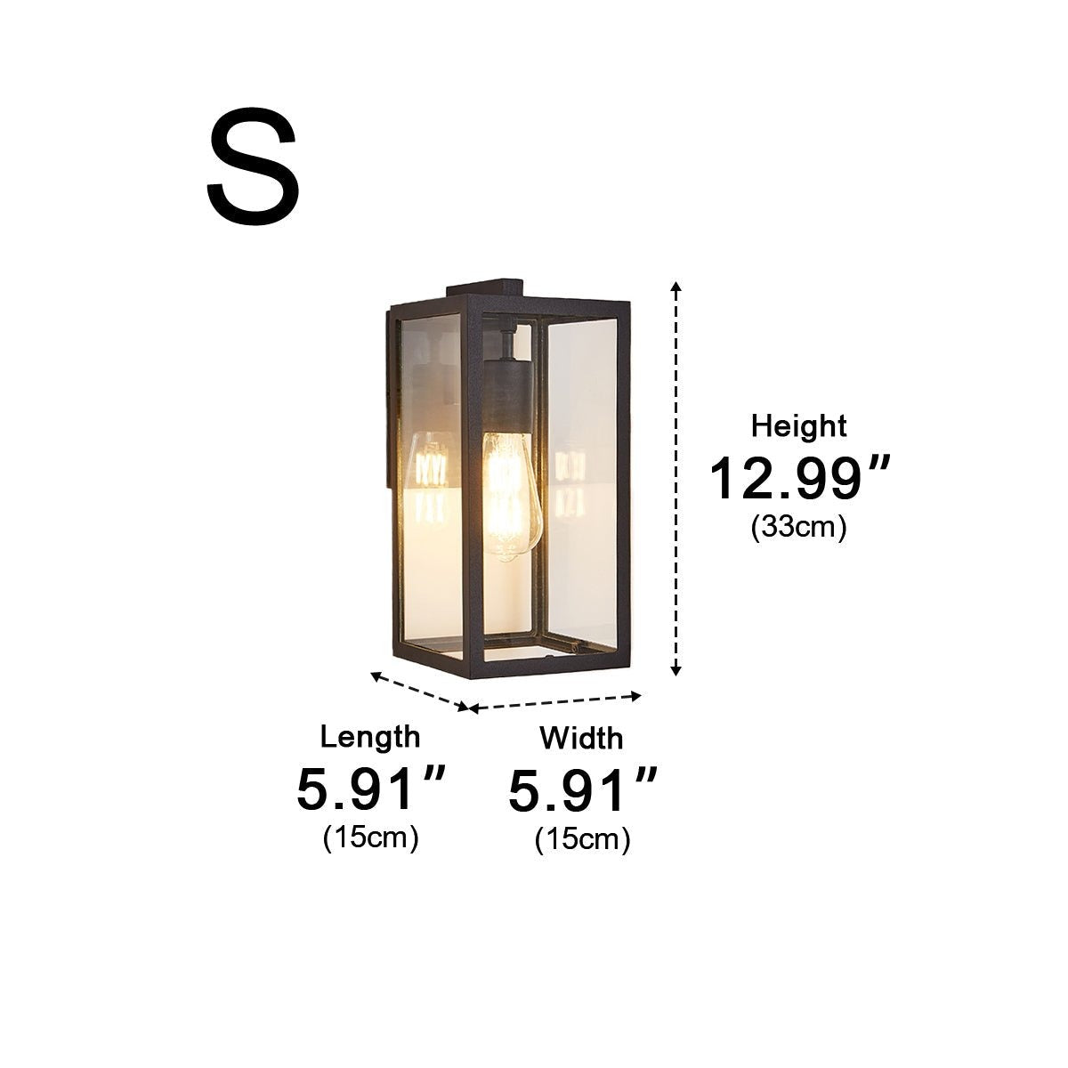 Clear Box Lantern Wall Light, Black Aluminum Farmhouse Sconce 13