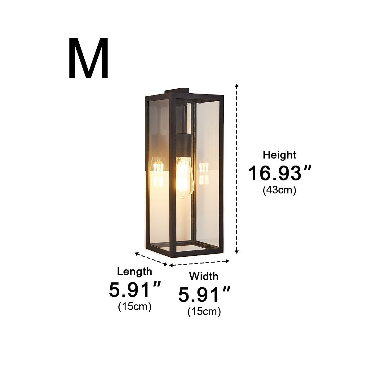 Clear Box Lantern Wall Light, Black Aluminum Farmhouse Sconce 14