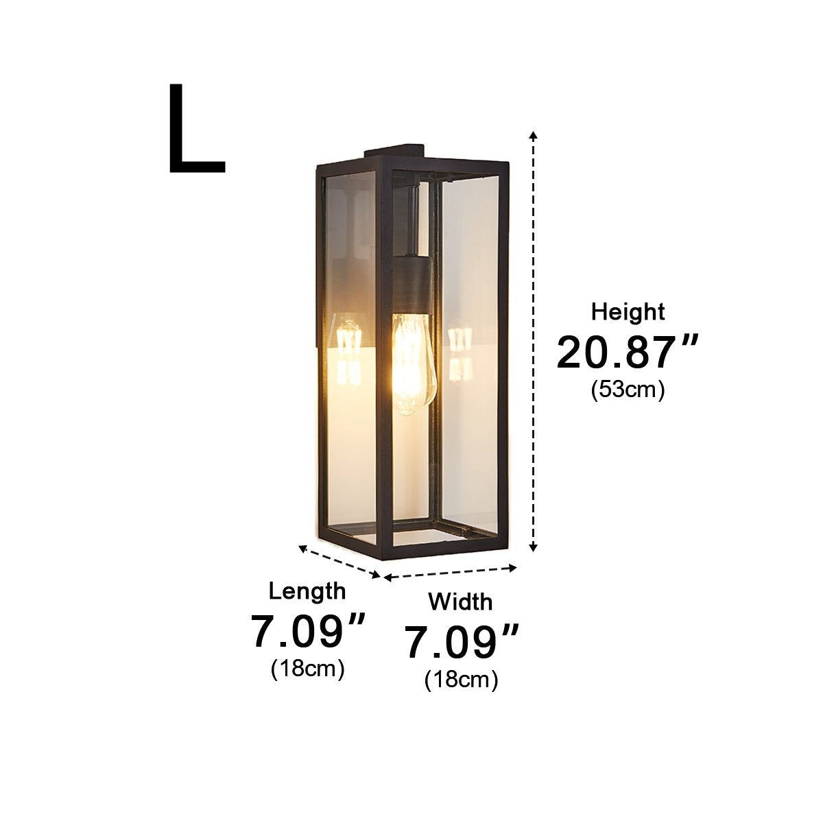 Clear Box Lantern Wall Light, Black Aluminum Farmhouse Sconce 15