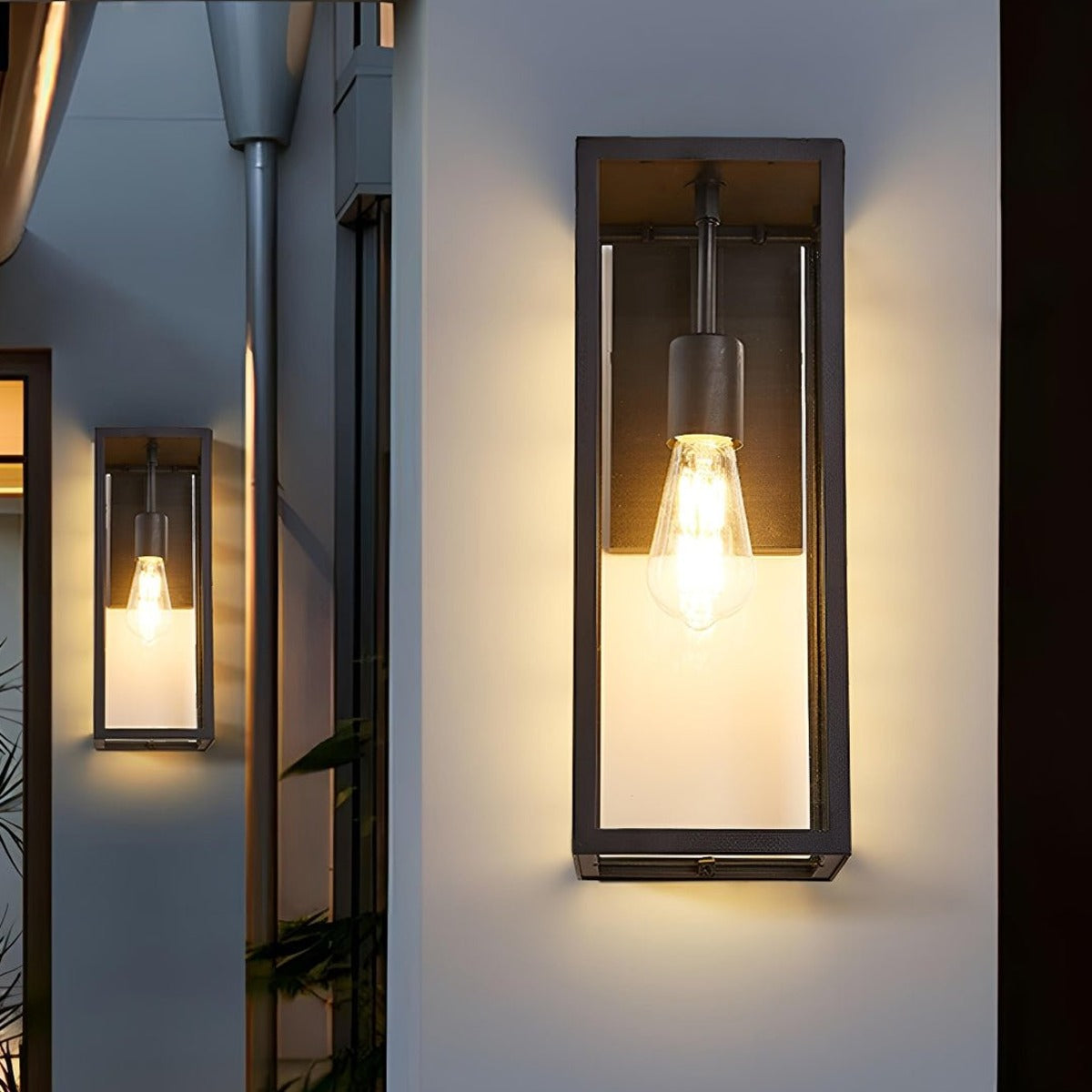 Clear Box Lantern Wall Light, Black Aluminum Farmhouse Sconce 2
