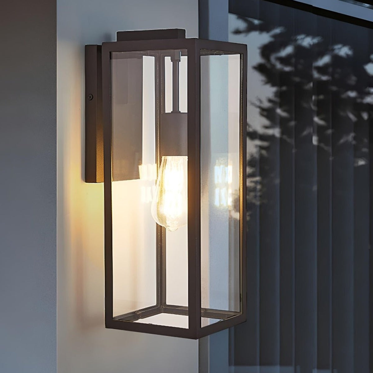 Clear Box Lantern Wall Light, Black Aluminum Farmhouse Sconce 3