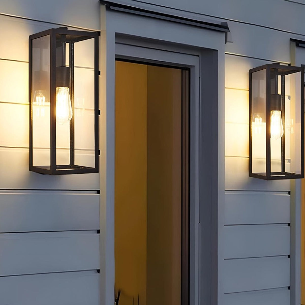 Clear Box Lantern Wall Light, Black Aluminum Farmhouse Sconce 4