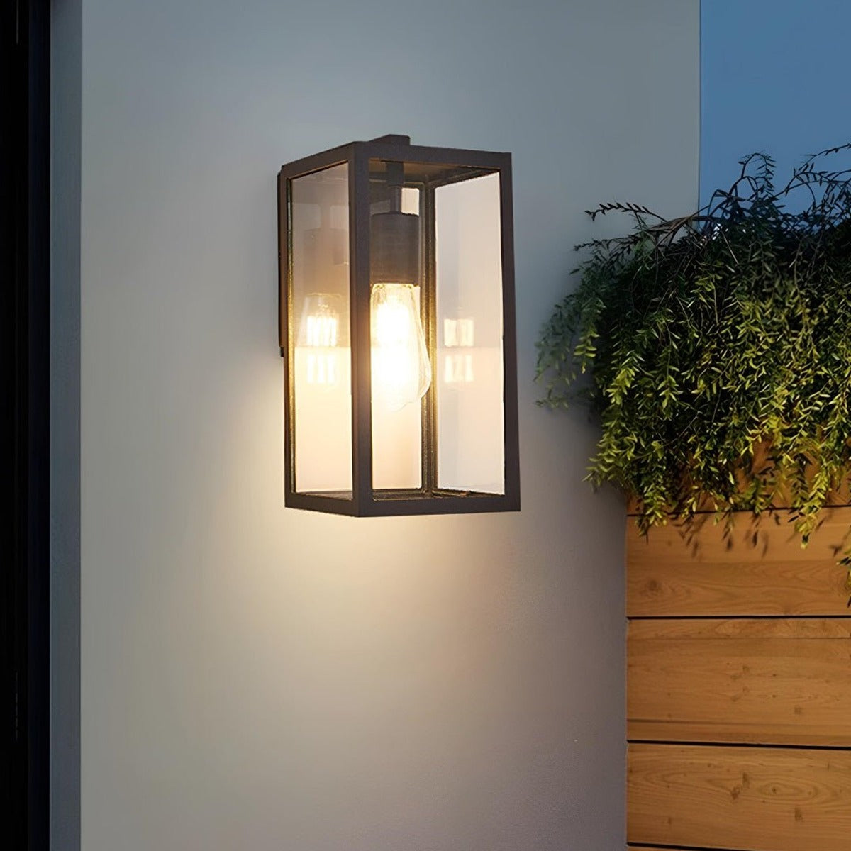 Clear Box Lantern Wall Light, Black Aluminum Farmhouse Sconce 5