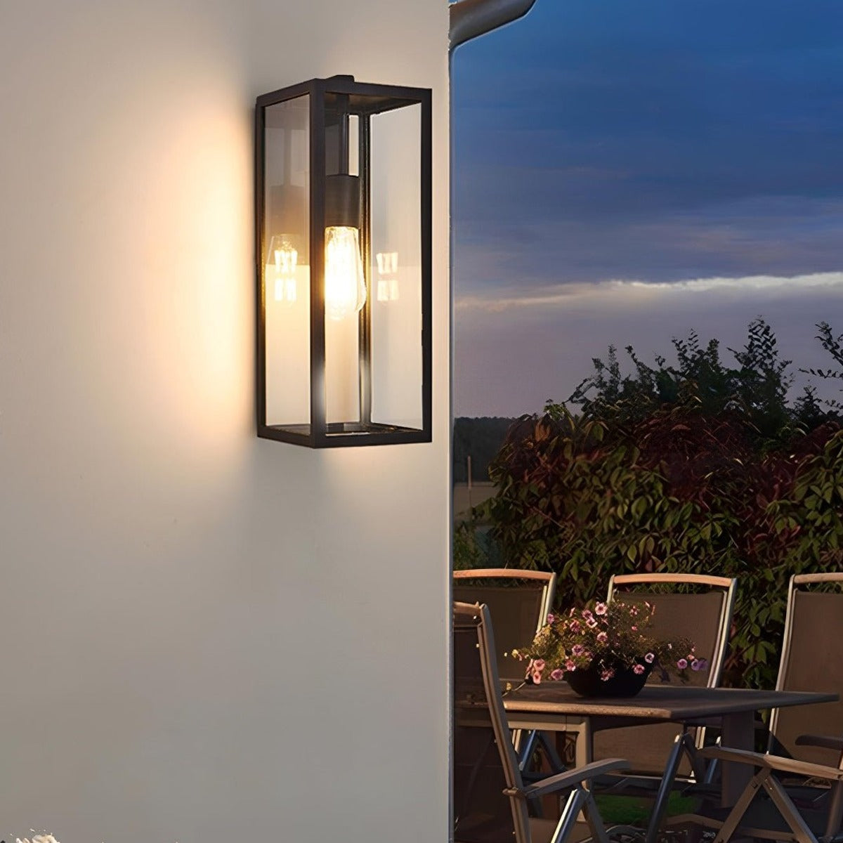 Clear Box Lantern Wall Light, Black Aluminum Farmhouse Sconce 6