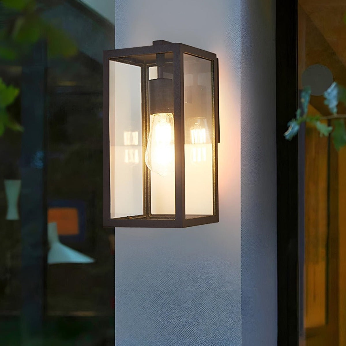 Clear Box Lantern Wall Light, Black Aluminum Farmhouse Sconce 7