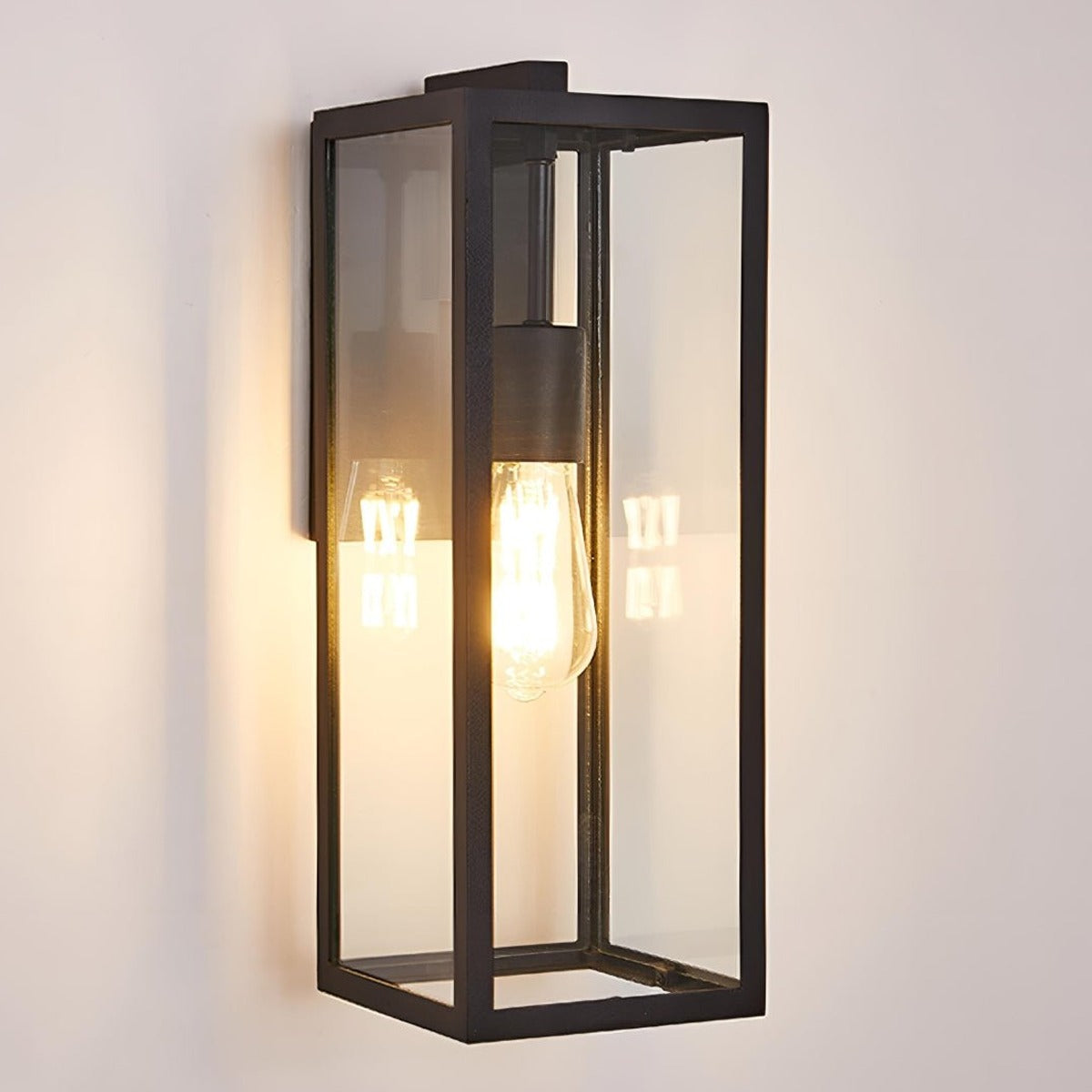 Clear Box Lantern Wall Light, Black Aluminum Farmhouse Sconce 8