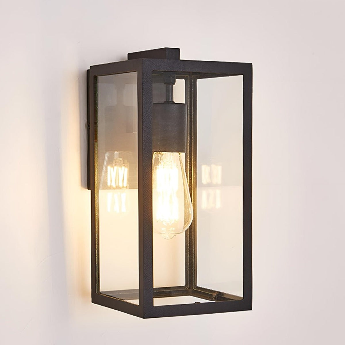 Clear Box Lantern Wall Light, Black Aluminum Farmhouse Sconce 9