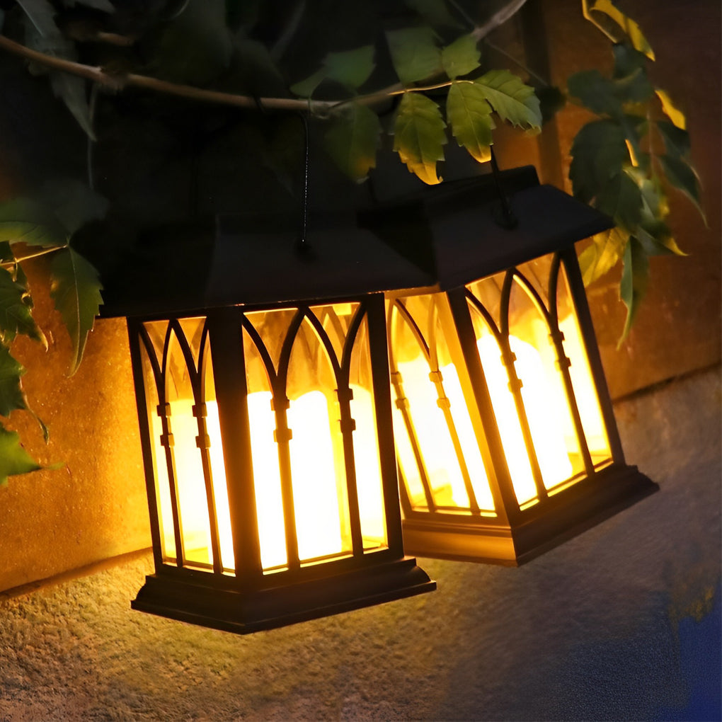 Solar Candle Lantern, Black Portable Hanging Garden Lantern 13