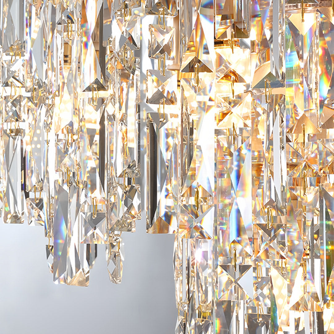 Crystal Waterfall Tiered Chandelier, Gold Metal Ceiling Light 10