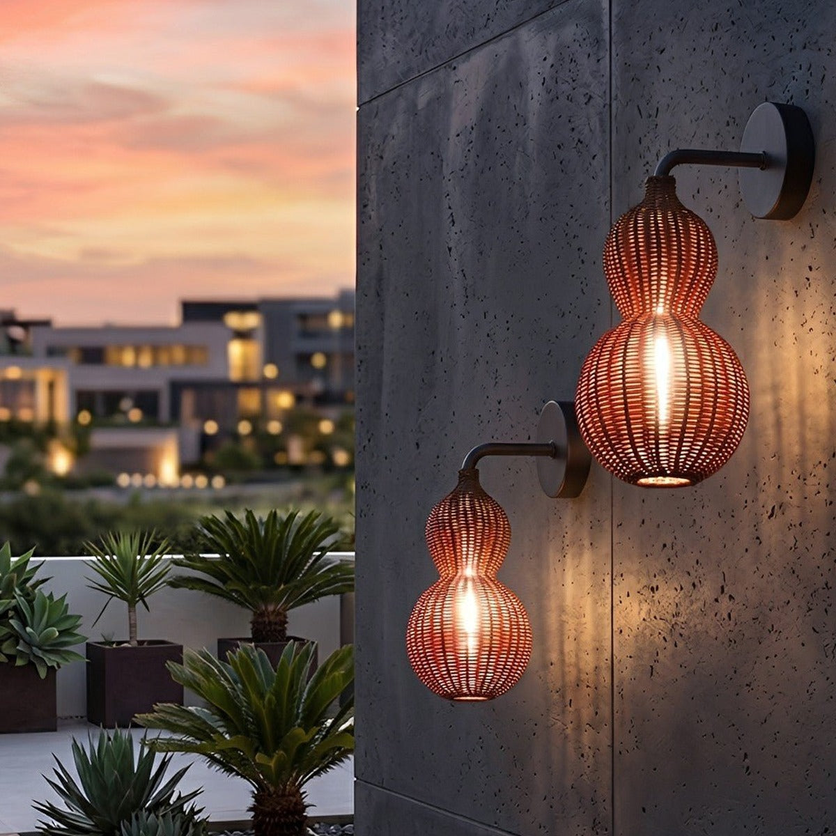 Coastal Gourd Woven Wall Light, Faux Rattan Outdoor Porch Sconce 3