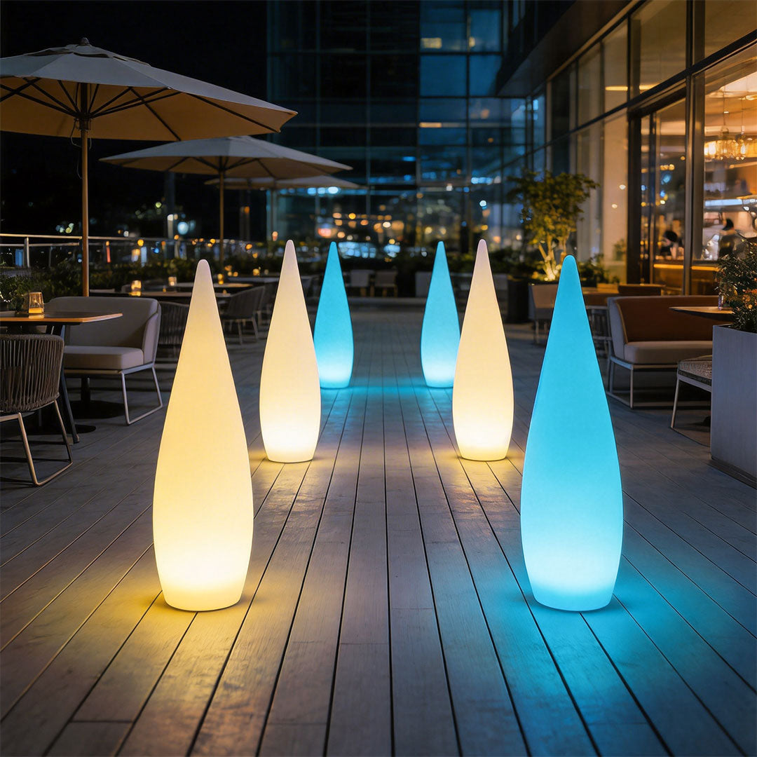 Teardrop Glow Outdoor Floor Lamp, White Sculptural Landscape Light 10