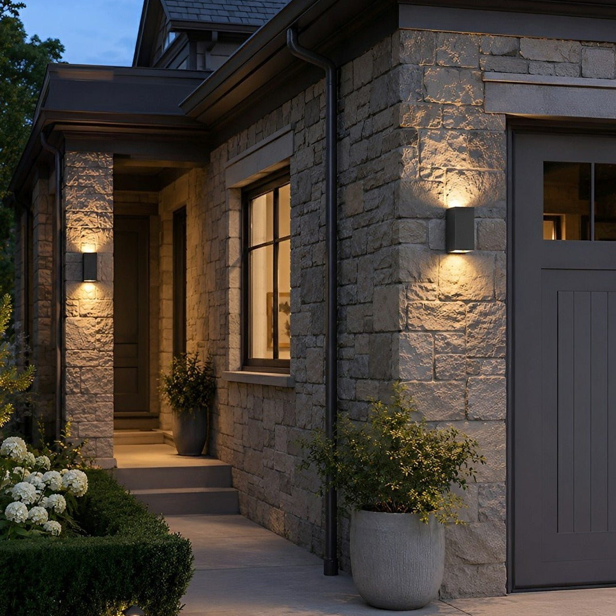 Compact Block Porch Light, Gray Black Die Cast Aluminum Sconce