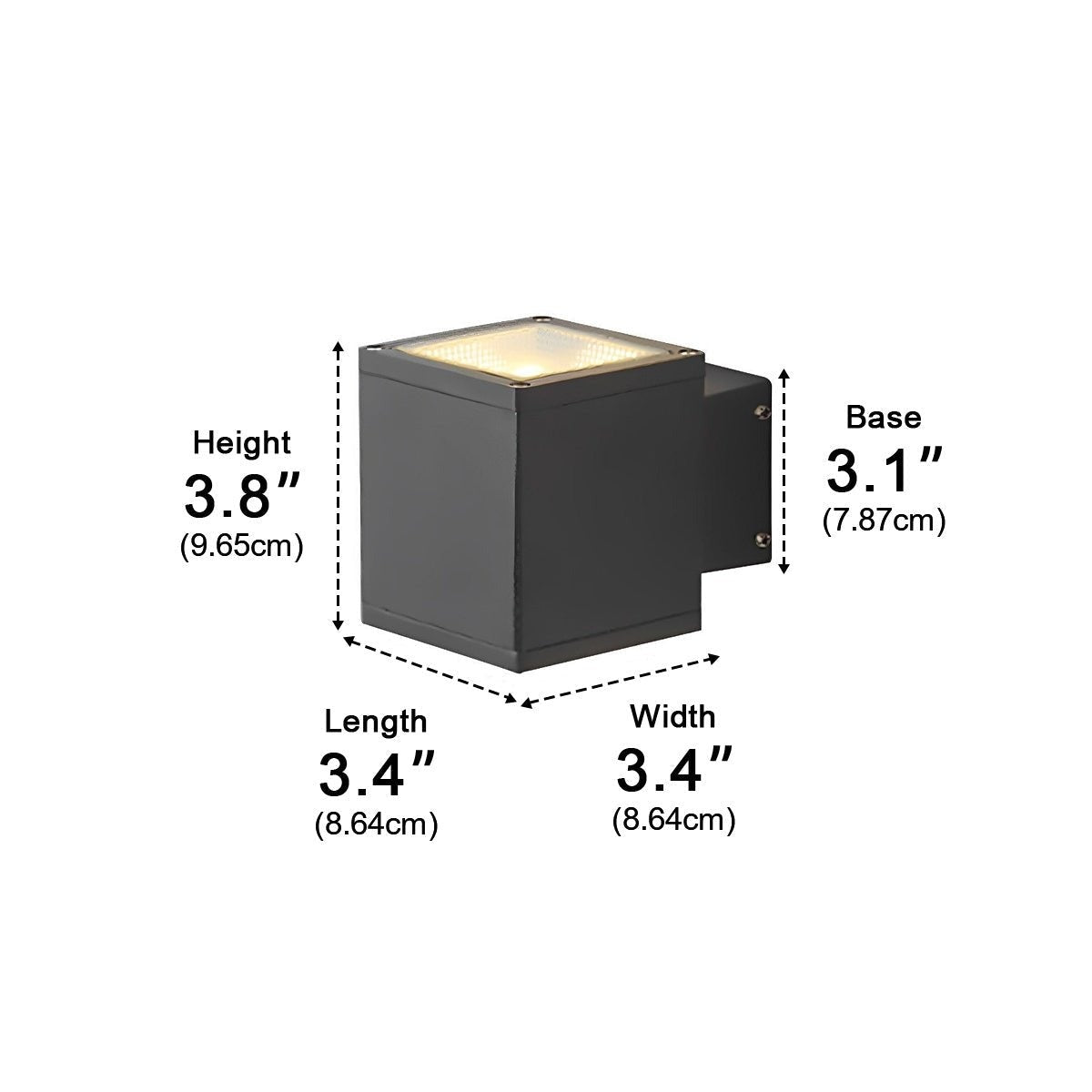 Compact Block Porch Light, Gray Black Die Cast Aluminum Sconce 10